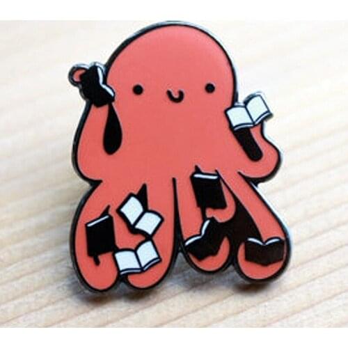 Cartoons Octopus Reading Books Enamel Brooch Pin Backpack Hat Bag Lapel Pins Badges Women Mens Fashion Jewelry Accessories