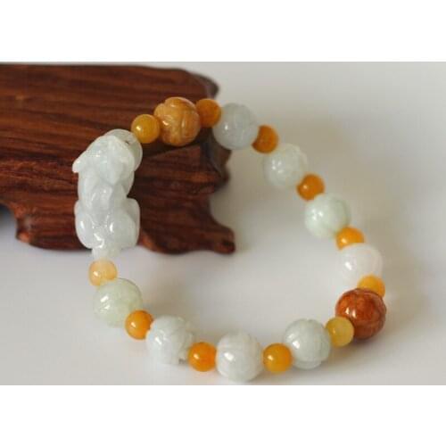 Natural A level MyanmarJadeite Bracelet Lotus PIXIU Bracelet Single Lap Hand String Bangle Gift For Women fine Jade Jewelry