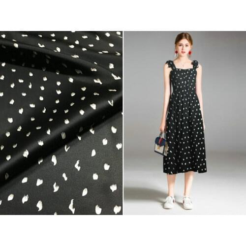 2019 new 19mm heavy silk fabric stretch natural silk satin art water jade wave dot print dress fabric boutique womens cloth