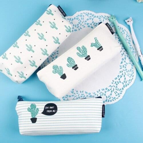 2020 NEW Kawaii Pencil Case Cactus Canvas School Office Supplies Big Capacity Cute Pencil Bag Child Stationery Gift Pencil Box