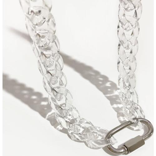 PerisBox Silver Color Carabiner Chunky Chain Necklaces Transparent Acrylic Chains Necklace for Men Hot Hip Hop Necklace 2020