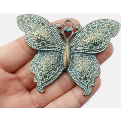 2pcs Tibetan Silver/Verdigris Patina Large Butterfly Charms Pendant For Necklace Jewelry Findings Craft Jewelry Material 71X52mm