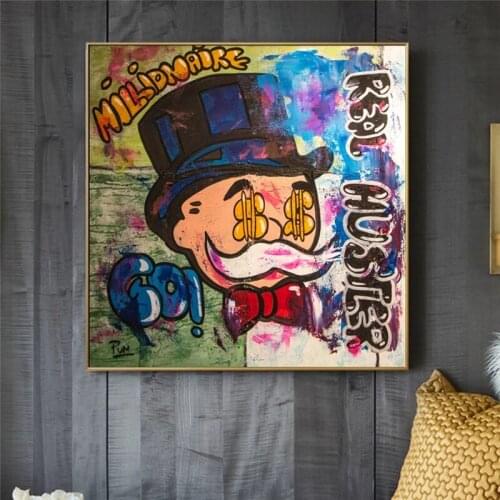 Real Hustler Monopoly Millionaire Cartoon Poster And Prints Graffiti Art Canvas Painting On Wall Decoration For Living Room