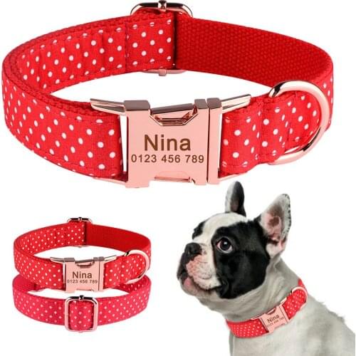 Adjustable Nylon Wave Printed Point Small Large Medium Collars Free Custom Name Dog Collar Unisex Pet Personalized Dogs Collars