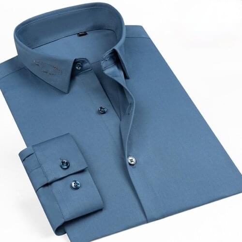 Anti-wrinkle Summer New Longsleeve Shirt for Men Shirt Bamboo Fiber Solid Color Soft Breathable Mens Fashion Clothing Trends