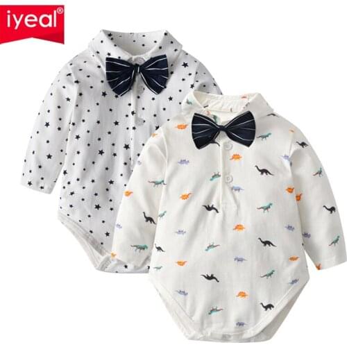 IYEAL Infant Gentleman Baby Boys Shirt Bow Tie Bodysuit Formal Cotton Long Sleeve Baby Clothes for Birthday Wedding Party