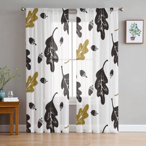 Yellow Black Leaves Fruit Chiffon Tulle Curtains for Living Room Kitchen Bedroom Sheer Voile Yarn Window Treatment