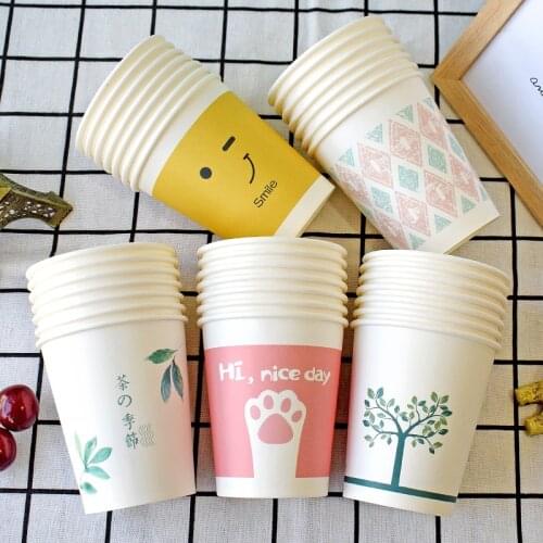 100pcs/pack 9oz Cute Cartoon Thickened Disposable Paper Cup Home Wedding Party Drinking Water Cup Wedding Supplies