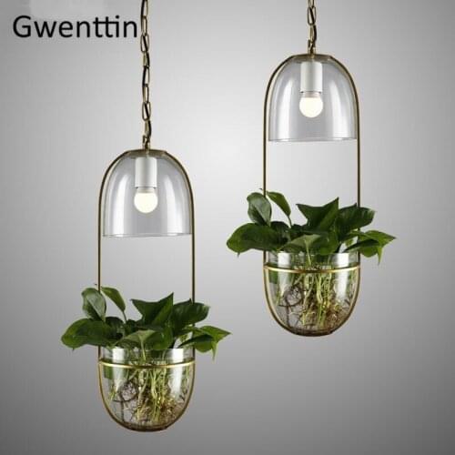 Glass DIY Plant Pendant Lights Led Kitchen Hanging Lamps for Living Room Cafe Modern Light Fixture Home Decor Industrial Lamp