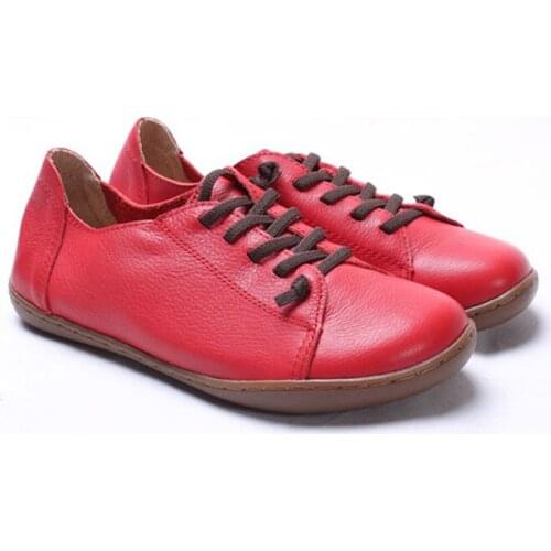Women Shoes Flat Authentic genuine Leather Plain toe Lace up Ladies Shoes Flats Women Moccasins Female Footwear