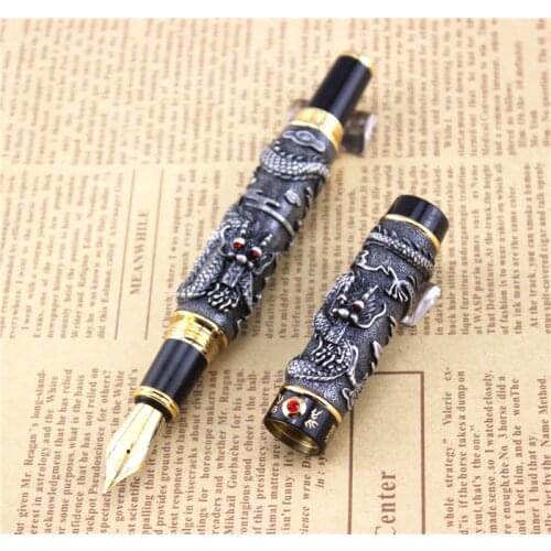 Excellent Luxury Medium M Nib Golden Dragon Fountain Pen School Office Business Men Smoothly Writing send husband father