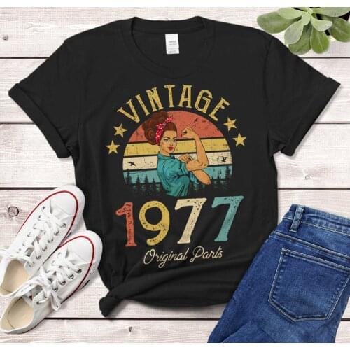 Vintage 1977 T-Shirt Made in 44rd birthday years old Gift Girl Wife Mom birthday idea Retro Classic cotton Short Sleeve Top Tee