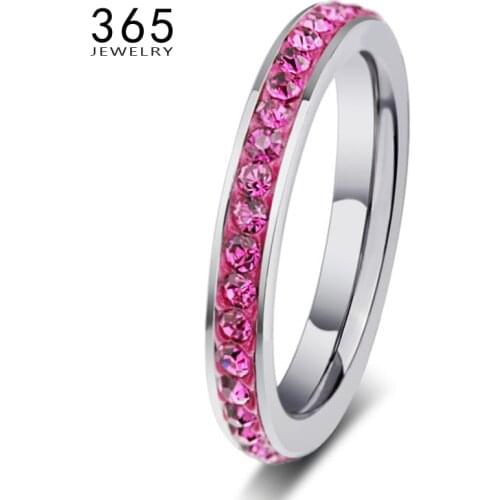 Full Size Jewelry Never Fade Colorful Clear Crystal Stone Ring Rhinestone Stainless Steel Wedding Rings for Women Engagement