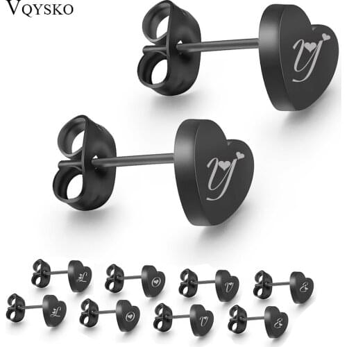 Black Alphabet Letter Earrings For Women Fashion Heart Stud Jewelry Earring For Gifts Stainless Steel Jewelry Wholesale