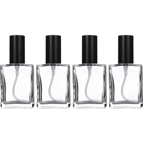 4Pcs 15ml Square Flat Spray Bottle Glass Empty Spray Bottle Perfume Liquid Dispenser for Makeup Skin Care (Black Lid)