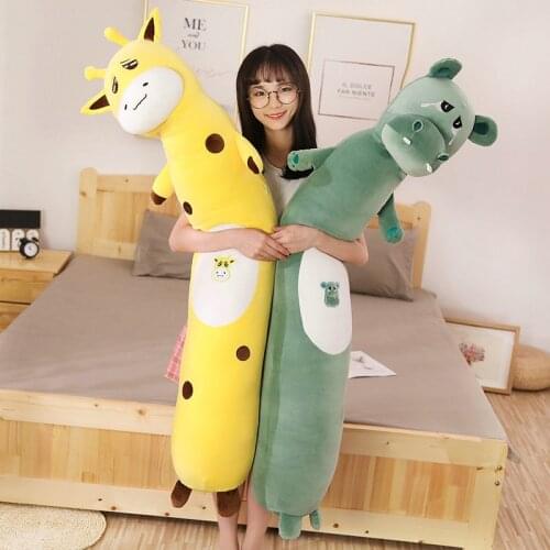 75-140cm New Styles Cute Long Hippo Plush Toys Stuffed Animal Pillow Cushion Giraffe Doll Childrens Kids Christmas Presents