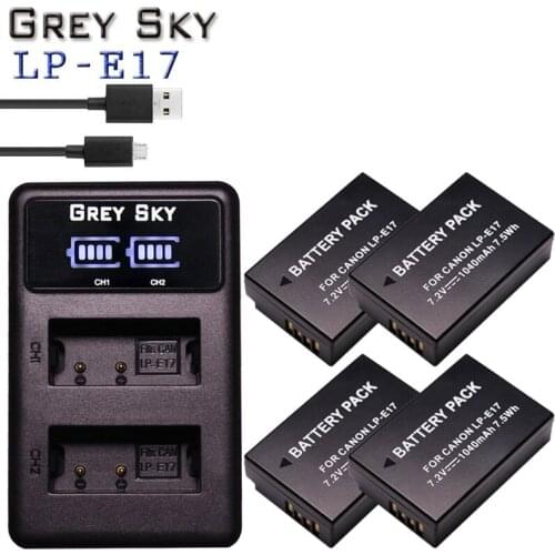 4x 1040mAh LP-E17 LPE17 LP E17 Camera Battery +LCD Dual USB Charger for Canon EOS M3 M5 M6 750D 760D T6i T6s 800D 8000D Kiss X8i