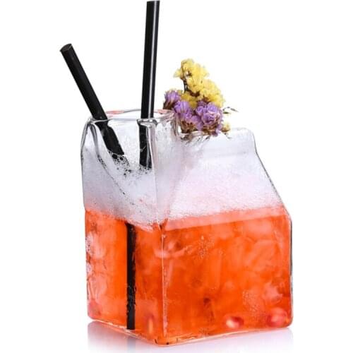 Free Shipping 4 PCS Square Shape Cocktail Glass Milk/Juice Glass Drinkware Set of 4