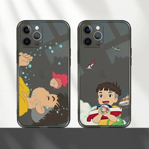 Ponyo on the Cliff Phone Case For iPhone 12 11 8 7 mini pro X XS XR MAX Plus Black Transparent Cover