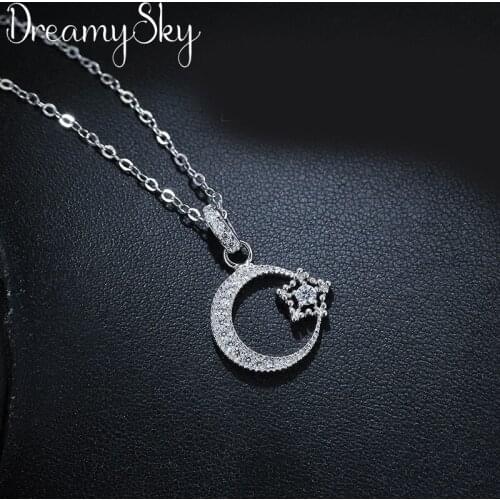 DreamySky Bohemia Silver Color Big Moon Necklaces Pendants For Women Ladies Long Statement Necklaces Wedding Jewelry