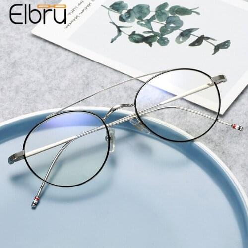 Elbru Anti Blue Light Round Metal Glasses Frame Personality Student Style Clear Lens Eyeglasses Eye Protection Computer Goggles