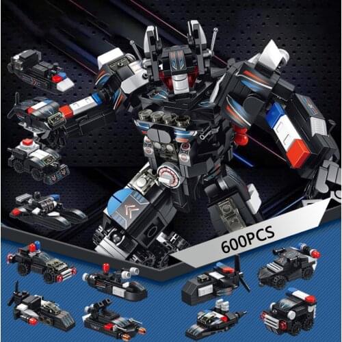 City swat vehicle 12in1 super police Transformation robot building block mini helicopter Patrol boat Armored car bricks toys