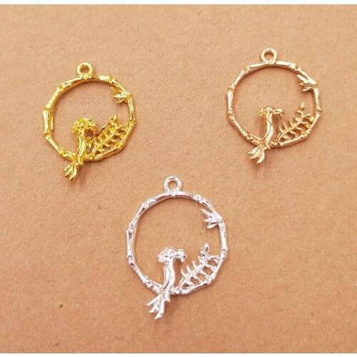 50 PCS 32*23mm Metal Alloy KC Gold/Gold/Silver color Bird Branch Round Pendant Connectors Charm For DIY Jewelry Making