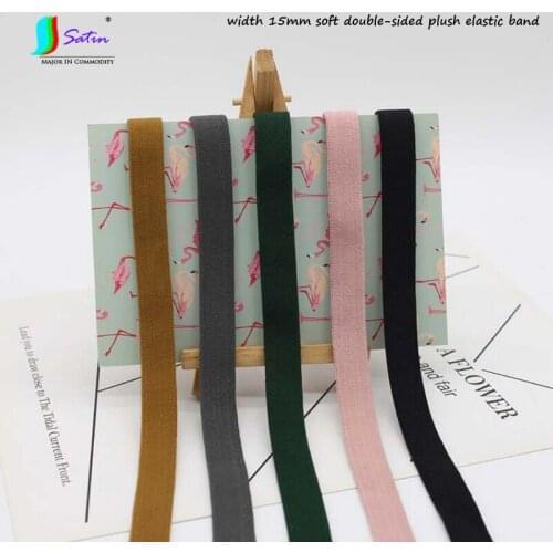 Cheap 50 Yards Hair Knot Material Soft Green Black Grey Yellow Pink Width 15mm Double-sided Plush Elastic Band S0323L