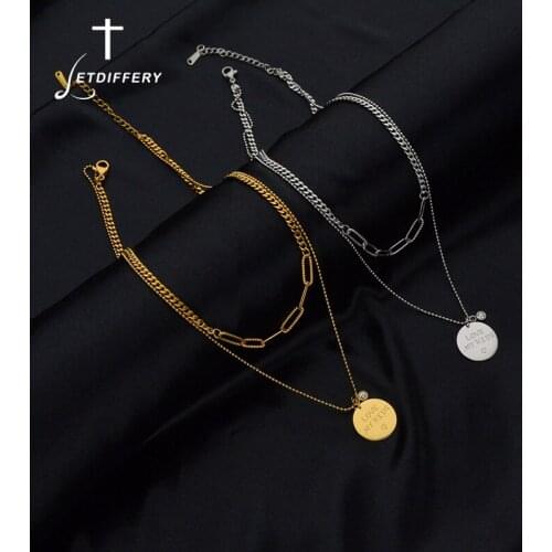 Letdiffery Multi Layer Round Crystal Pendat Love My Kids Necklace Stainless Steel Golden Mom Childrens Festival Jewelry Gifts