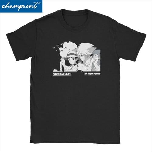 Howl And Sophie Howls Moving Castle Mens T Shirt Ghibli Miyazaki Anime Vintage Tee Shirt Crewneck T-Shirts 4XL 5XL 6XL Tops