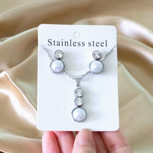 LUXUKISSKIDS Classical Gold Color Stainless Steel Jewelry Sets For Women Shiny Crystal Imitation Pearl Drop Earrings Party