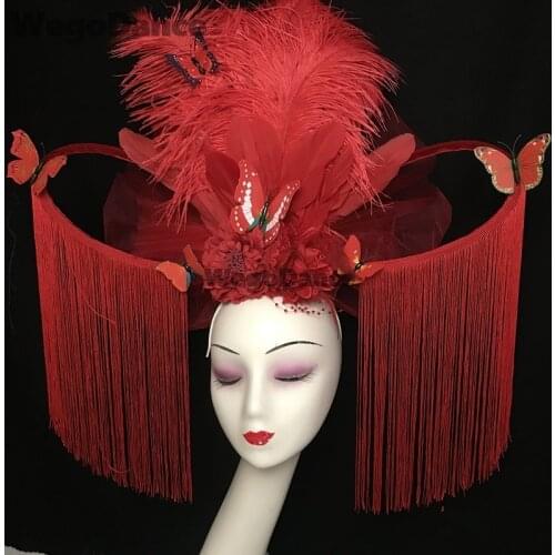 New Chinese Luxury Personality Model Catwalk Feather Flower Headdress Stage Performance Styling Hair Accessory