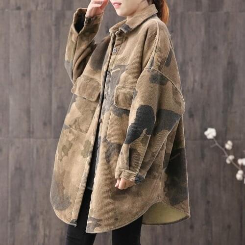 Autumn/winter women coats print corduroy thick jacket fleece inside parkas vintage ladies parkas large size