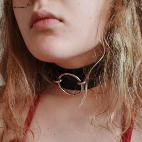Fashion 1Pc Collar Punk Round Gothic Goth Choker Necklace Circle PU Leather Neck Buckle Necklaces Jewelry For Women Accessories
