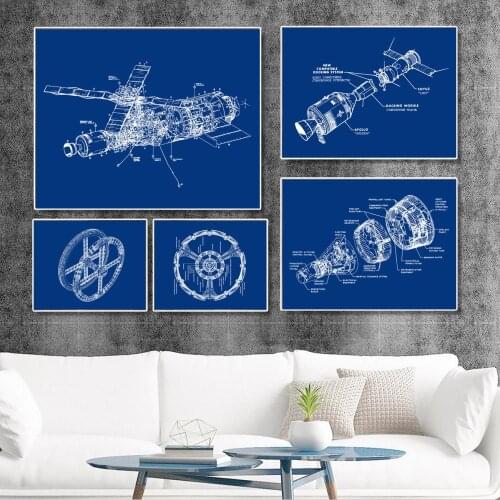 Blueprint Space Station Science Poster Canvas Print Painting Wall Art Living Room Home Decoration