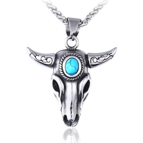 Titanium Steel bull Pendant green stone choker chain charm Classical Special Jewelry party