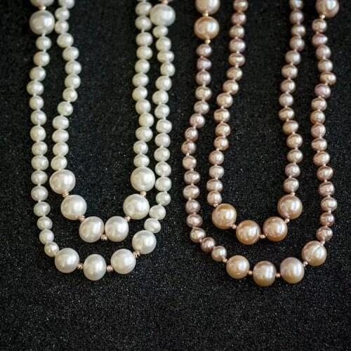 AA freshwater pearl white/purple 5-6mm 9-10mm near round necklace 55inch FPPJ wholesale beads nature