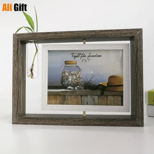 Simple Hydroponic Wood Photo Frame Crafts Ornaments 7 Inch Double Mirror Photo Frame Birthday Gift Picture Frame