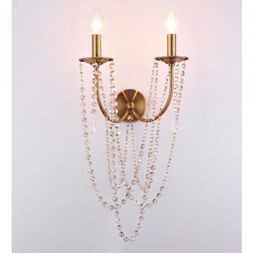 Retro crystal beads wall lamp classic gold wall sconce french style in bedroom living room foyer luxury bedside wall light decor