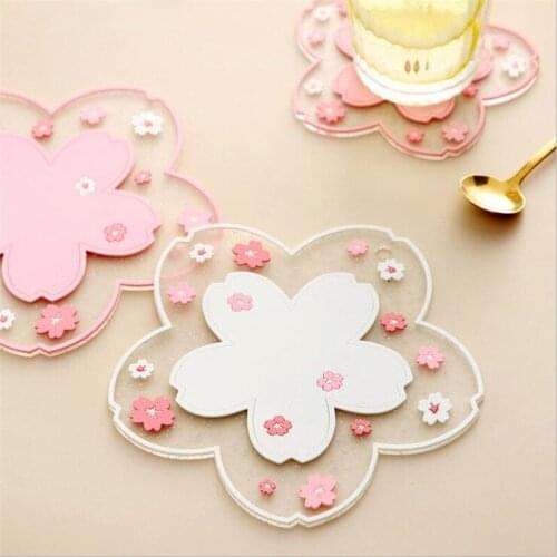 Romantic Cherry Blossom Placemat Sakura Flower Table Mats PVC Soft Rubber Dining Tableware Insulation Pad Anti-Skid Cup Coaster