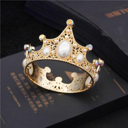 Fashion Pearls Small Tiaras for Girls and Boys Little Crown Prom Birthday Cake Royal Diadem Hair ornament Bridal Jewelry
