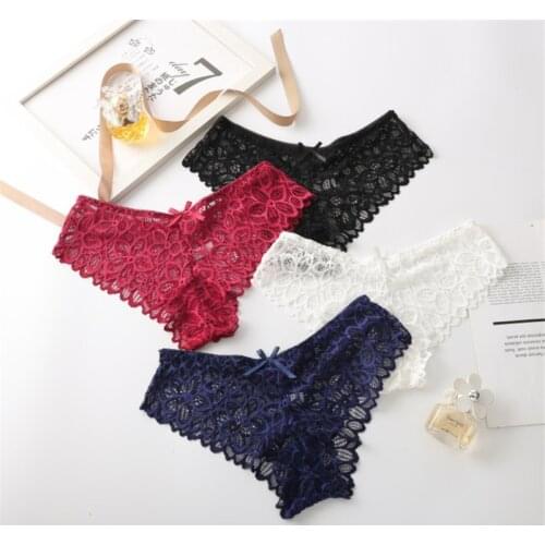 Sexy Hollow Lace Panties Lingerie Cotton Antibacterial Crotch Underpant Female Bowtie Seamless Underwear Intimates трусы женские