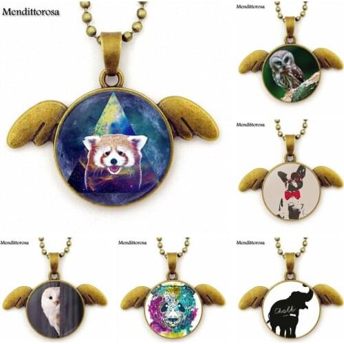 Vintage Jewelry With Bronze Plated Glass Cabochon Long Angel Wings Pendant Necklace For Her Necklace Trendy Animal