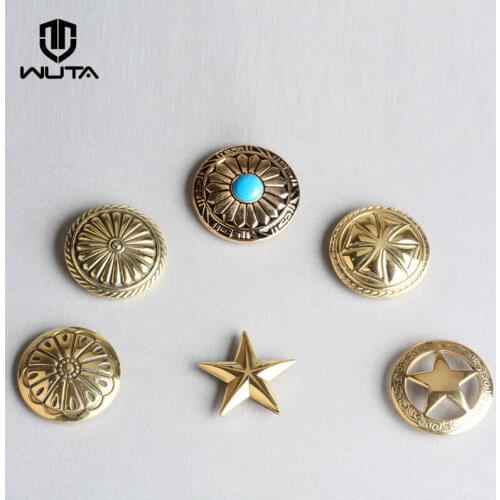 WUTA Solid Brass Flower Star Screwback for Conchos Wallet Bag Decor 1 Piece