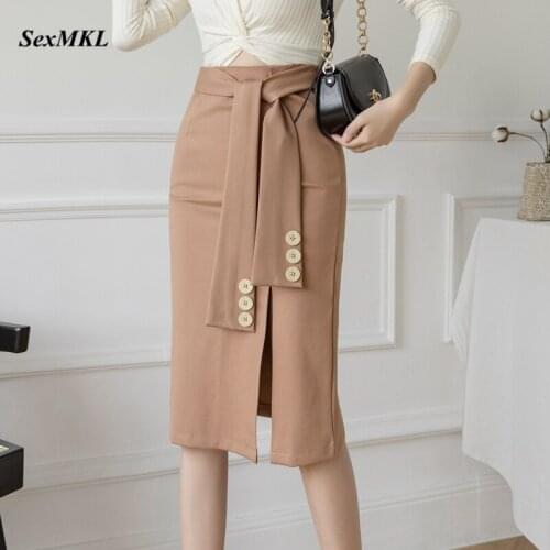 Plus Size Bodycon Pencil Skirts Women 2021 Korean Fashion Clothing High Waist Black Skirt Office Ladies Elastic Sexy Midi Skirt