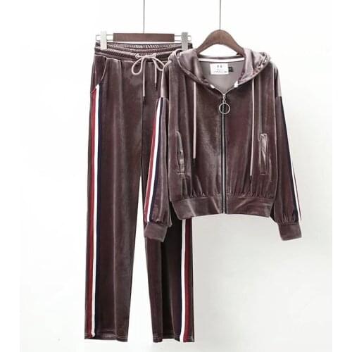 Women Sportswear Tracksuit Velvet Loose Zip Up Hooded Jacket Running Jogger Outfit Casual Workout Set Sport Suit Sweatshirt+pant