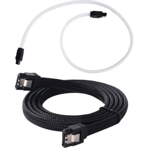 2 Pcs 50CM SATA 3.0 III SATA3 7Pin Data Cable 6Gb/S SSD Cables HDD Hard Disk Data Cord with Nylon Sleeved Premium Version, White