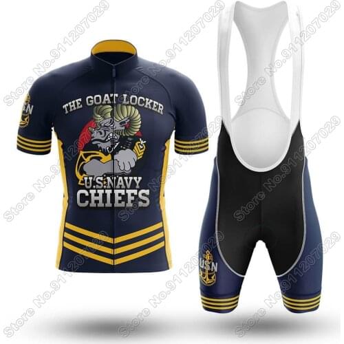 2021 USA Navy Chiefs Mens Cycling Jersey Set Summer Clothing Road Bike Suit Mountain Bicycle Shirt Bib Shorts MTB Maillot Ropa