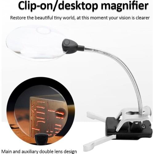 5X 10X LED Illuminating Magnifier Metal Hose Magnifying Glass Desk Table Reading Lamp Light with Clamp