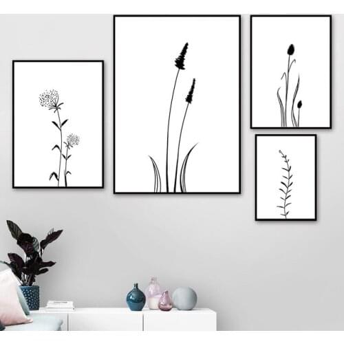 Abstract Black and White Reed Grass Canvas Painting Nordic Style Posters And Prints Wall Art Picture Modern Living Room Decor
